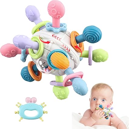 Grabbing Ball Baby Toy – Silicone Sensory Teething Ring & Montessori Motor Skills Rattle for Babies 3–18 Months Buy Now