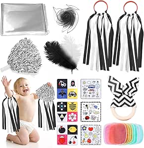 19Pcs Baby Sensory Toy Set – Black & White Crinkle Papers, Foil Blanket, Ribbon Rattles & Sensory Scarves for Newborns 0–12 Months Buy Now