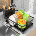 SavvyStor Dish Drainer Rack – Space-Saving Kitchen Counter Dish Rack with Utensil Holder & Drain Board, Black Buy Now