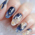 Deep Blue Starry Sky Almond Press-On Nails – 24Pcs French Full Cover Fake Nails Buy Now