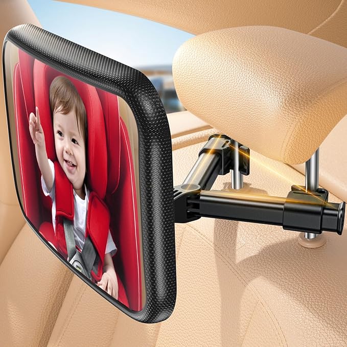 Baby Car Mirror for Back Seat – 2025 Shatterproof Anti-Shake Rear Facing Mirror with Triangle Hook Clip, 360° Rotation & 175° Wide View Buy Now