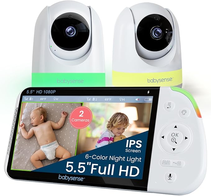 Babysense Full HD Split-Screen Baby Monitor with 2 PTZ Cameras, Two-Way Talk & 5000mAh Battery Buy Now